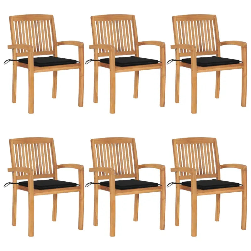 Fijn geschuurde teakhouten tuinstoelen met vintage uitstraling - Zwart / 6 - Tuinstoelen