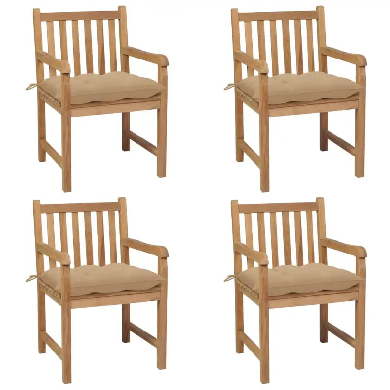 Fijn geschuurde teakhouten tuinstoelen set voor buitenruimte - Beige / 4 - Tuinstoelen