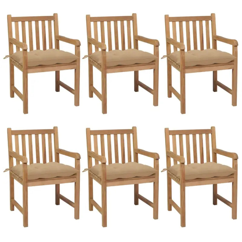 Fijn geschuurde teakhouten tuinstoelen set voor buitenruimte - Beige / 6 - Tuinstoelen
