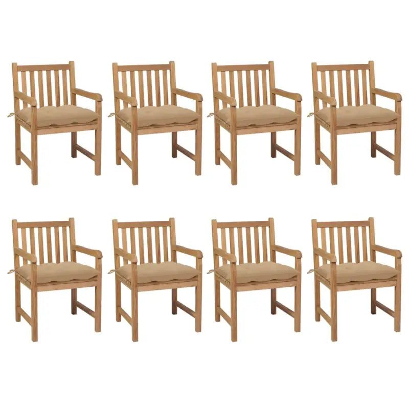 Fijn geschuurde teakhouten tuinstoelen set voor buitenruimte - Beige / 8 - Tuinstoelen