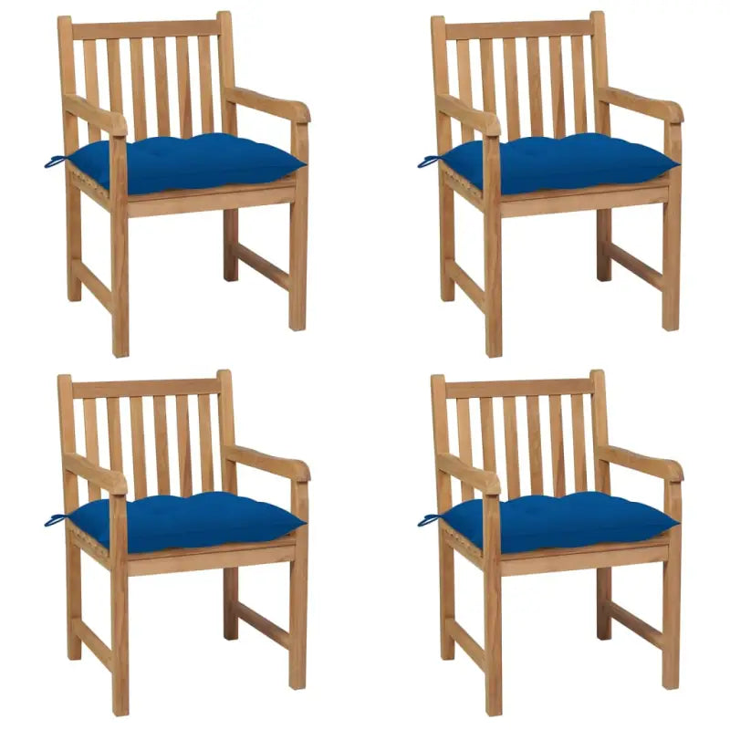 Fijn geschuurde teakhouten tuinstoelen set voor buitenruimte - Blauw / 4 - Tuinstoelen