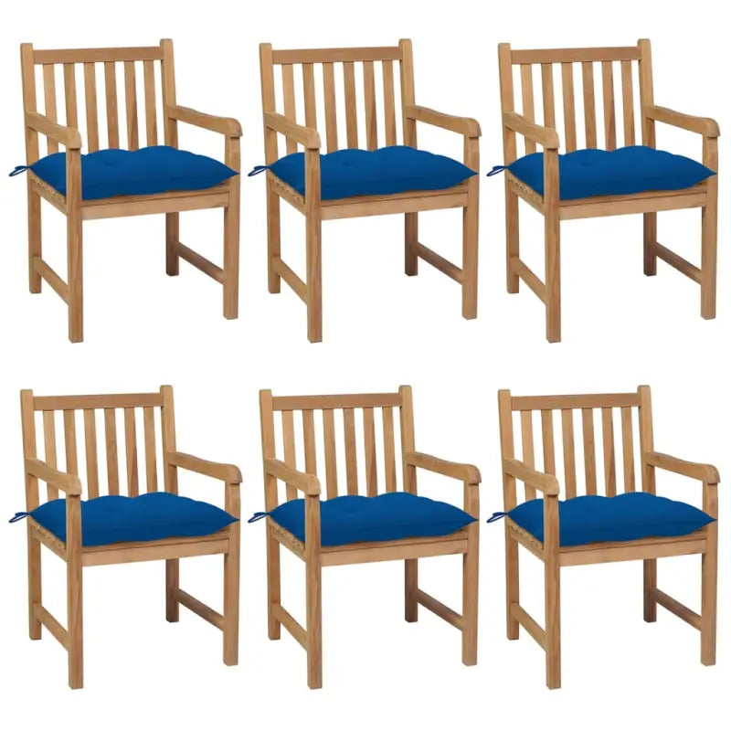 Fijn geschuurde teakhouten tuinstoelen set voor buitenruimte - Blauw / 6 - Tuinstoelen