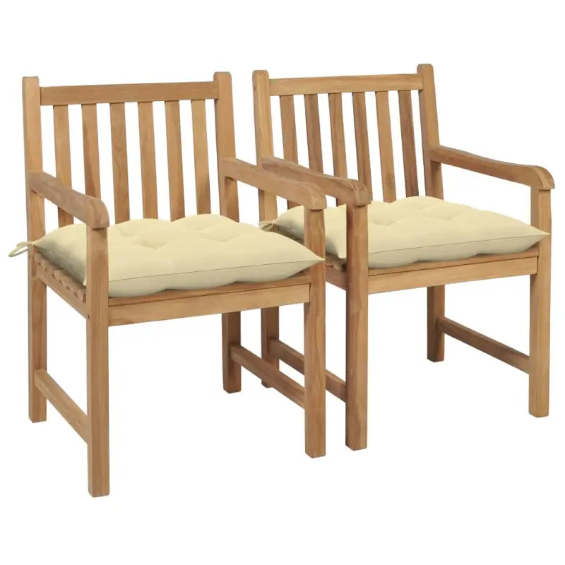 Fijn geschuurde teakhouten tuinstoelen set voor buitenruimte - Crème / 2 - Tuinstoelen