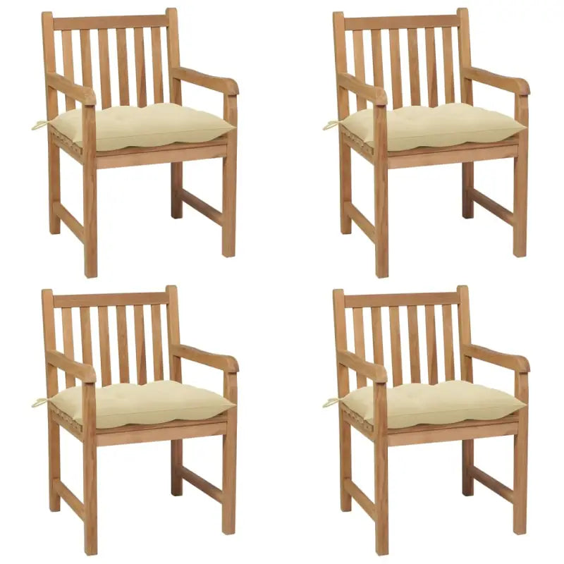 Fijn geschuurde teakhouten tuinstoelen set voor buitenruimte - Crème / 4 - Tuinstoelen