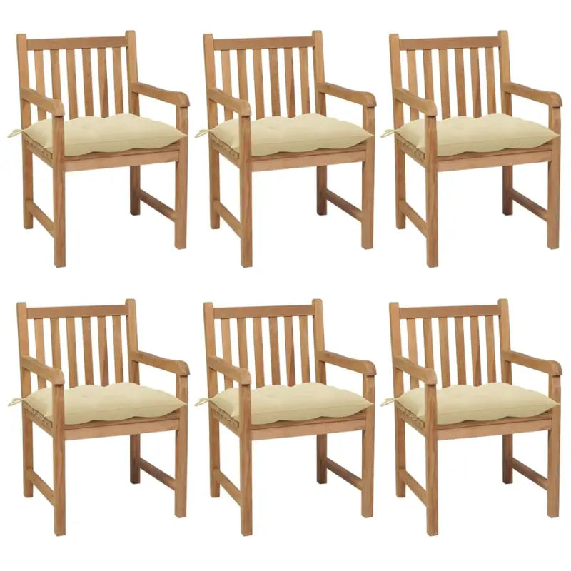 Fijn geschuurde teakhouten tuinstoelen set voor buitenruimte - Crème / 6 - Tuinstoelen