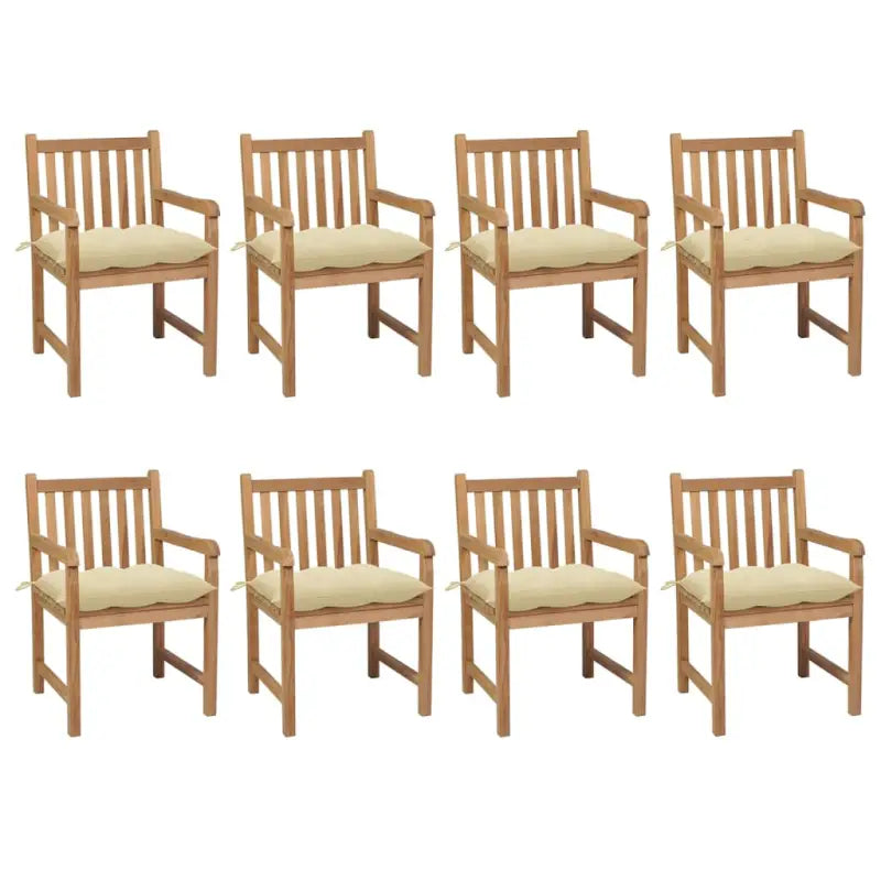 Fijn geschuurde teakhouten tuinstoelen set voor buitenruimte - Crème / 8 - Tuinstoelen
