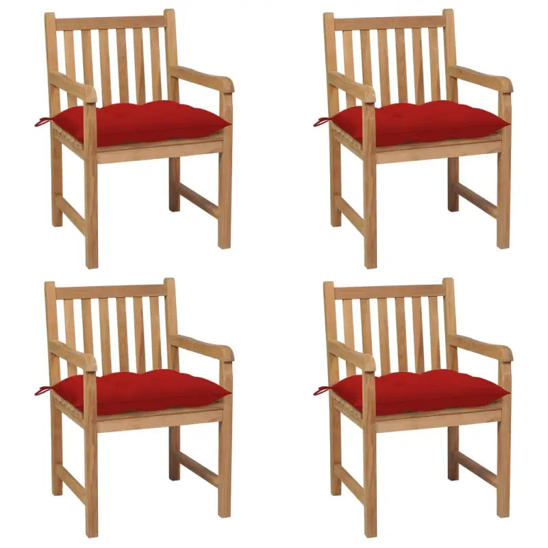 Fijn geschuurde teakhouten tuinstoelen set voor buitenruimte - Rood / 4 - Tuinstoelen