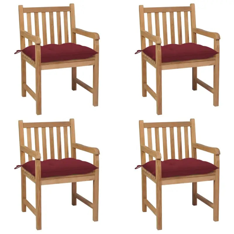 Fijn geschuurde teakhouten tuinstoelen set voor buitenruimte - Wijnrood / 4 - Tuinstoelen