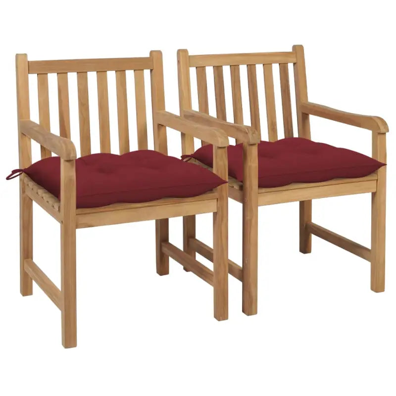 Fijn geschuurde teakhouten tuinstoelen set voor buitenruimte - Wijnrood / 2 - Tuinstoelen