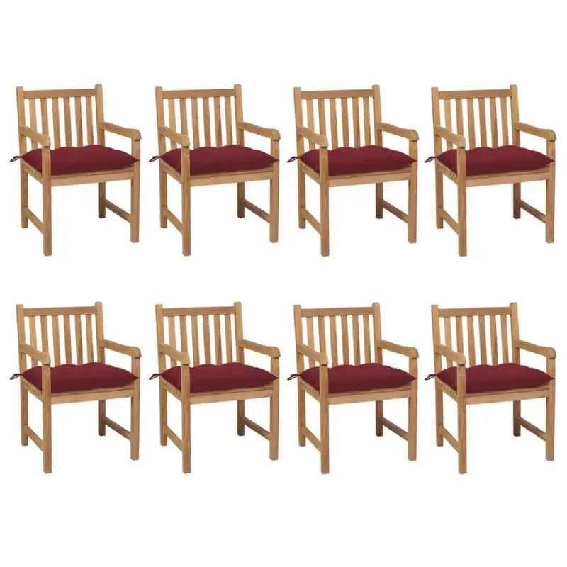 Fijn geschuurde teakhouten tuinstoelen set voor buitenruimte - Wijnrood / 8 - Tuinstoelen