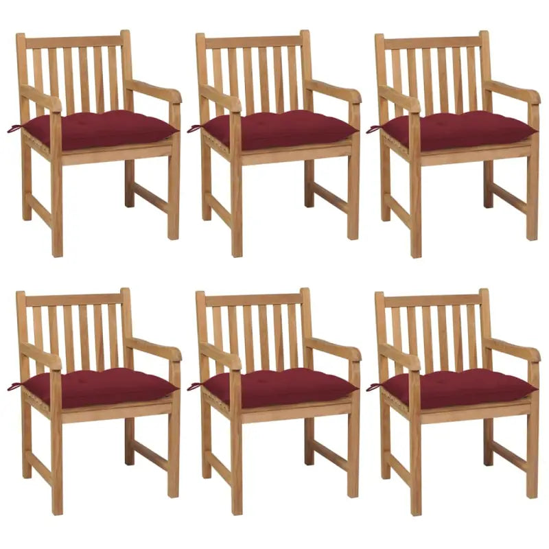 Fijn geschuurde teakhouten tuinstoelen set voor buitenruimte - Wijnrood / 6 - Tuinstoelen