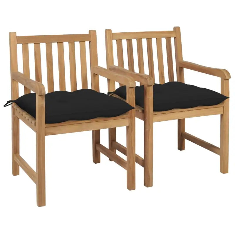 Fijn geschuurde teakhouten tuinstoelen set voor buitenruimte - Zwart / 2 - Tuinstoelen