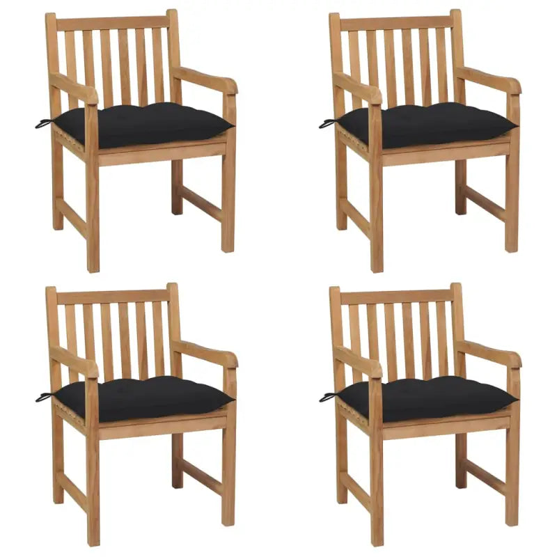 Fijn geschuurde teakhouten tuinstoelen set voor buitenruimte - Zwart / 4 - Tuinstoelen