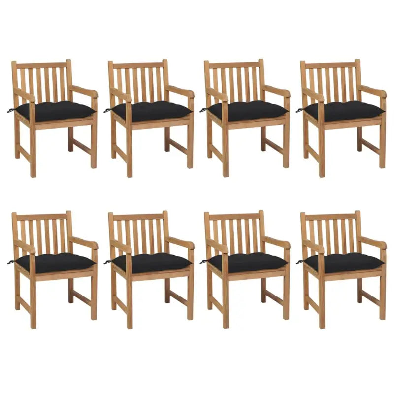 Fijn geschuurde teakhouten tuinstoelen set voor buitenruimte - Zwart / 8 - Tuinstoelen