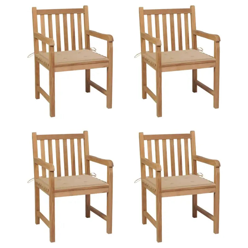 Fijn geschuurde tuinstoelen van duurzaam teakhout voor buitenruimte - Beige / 4 - Tuinstoelen