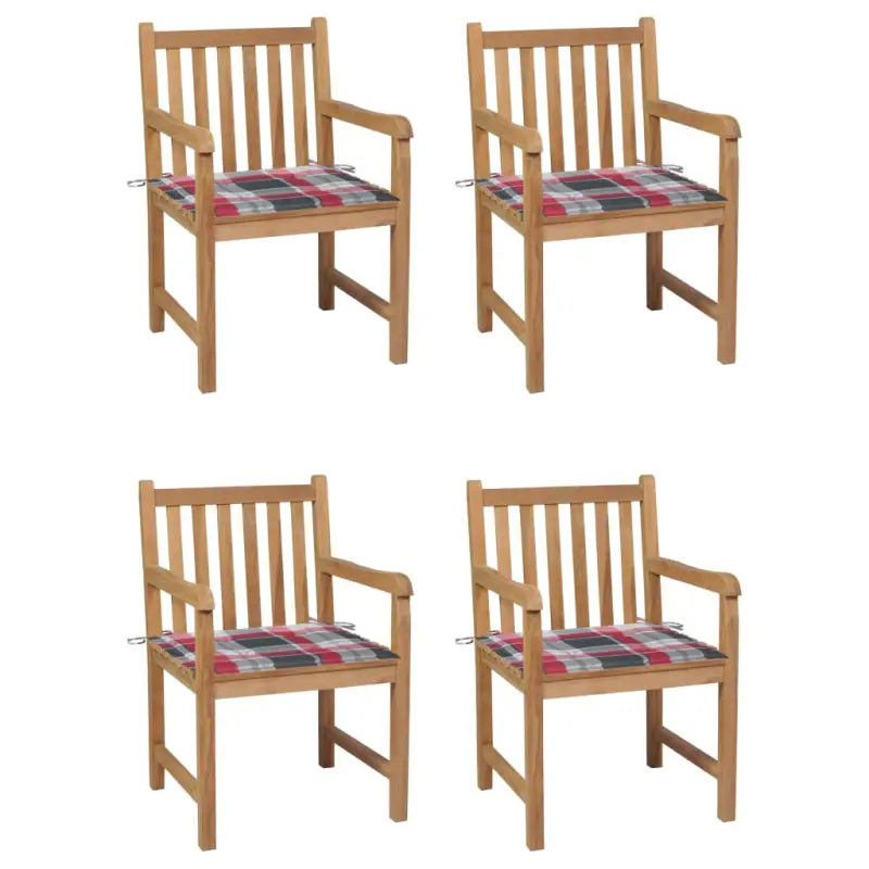 Fijn geschuurde tuinstoelen van duurzaam teakhout voor buitenruimte - Rood ruitpatroon / 4 - Tuinstoelen