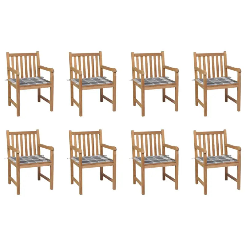 Fijn geschuurde tuinstoelen van duurzaam teakhout voor buitenruimte - Grijs ruitpatroon / 8 - Tuinstoelen