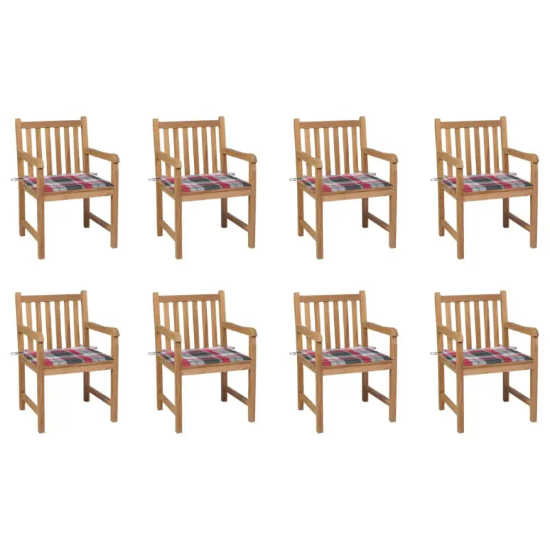 Fijn geschuurde tuinstoelen van duurzaam teakhout voor buitenruimte - Rood ruitpatroon / 8 - Tuinstoelen
