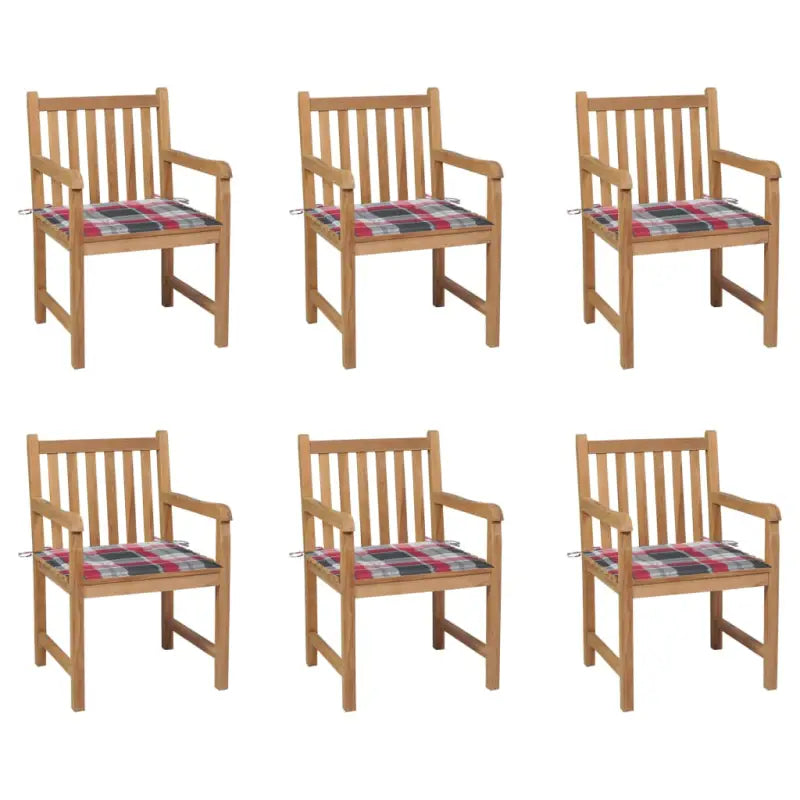 Fijn geschuurde tuinstoelen van duurzaam teakhout voor buitenruimte - Rood ruitpatroon / 6 - Tuinstoelen