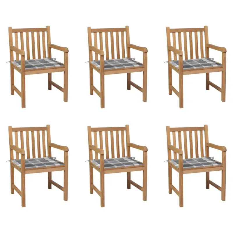 Fijn geschuurde tuinstoelen van duurzaam teakhout voor buitenruimte - Grijs ruitpatroon / 6 - Tuinstoelen
