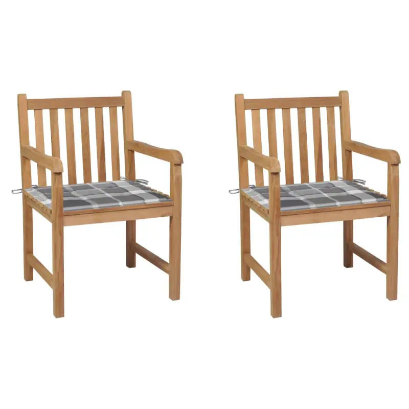 Fijn geschuurde tuinstoelen van duurzaam teakhout voor buitenruimte - Grijs ruitpatroon / 2 - Tuinstoelen
