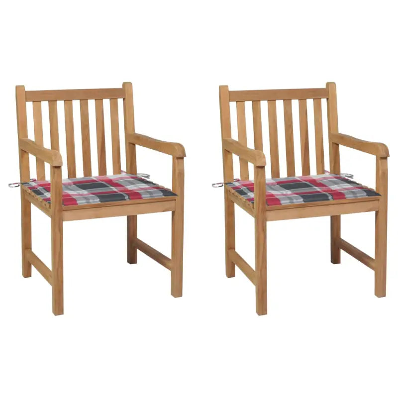 Fijn geschuurde tuinstoelen van duurzaam teakhout voor buitenruimte - Rood ruitpatroon / 2 - Tuinstoelen