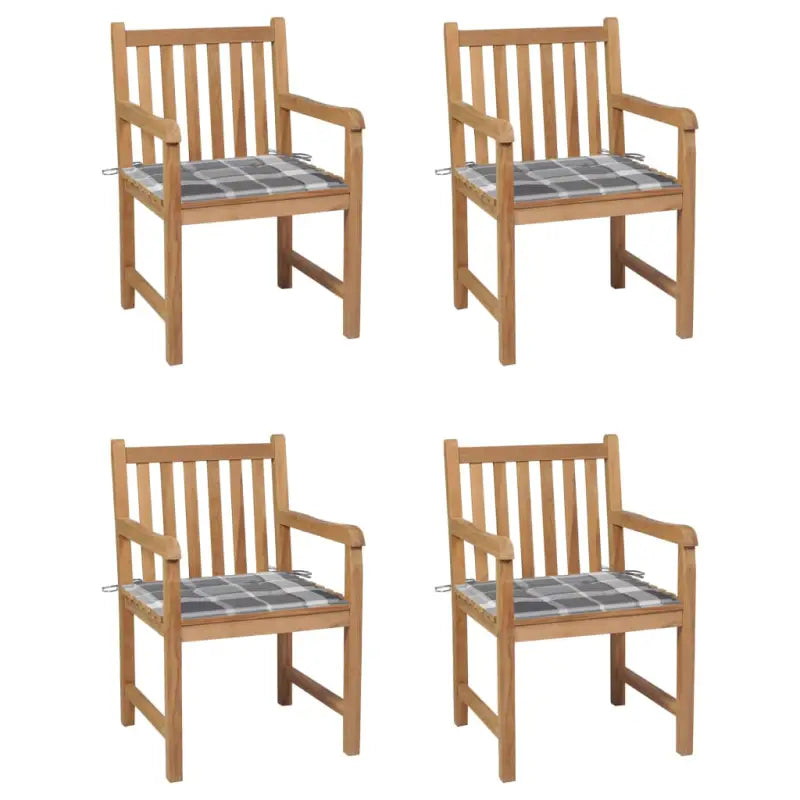 Fijn geschuurde tuinstoelen van duurzaam teakhout voor buitenruimte - Grijs ruitpatroon / 4 - Tuinstoelen