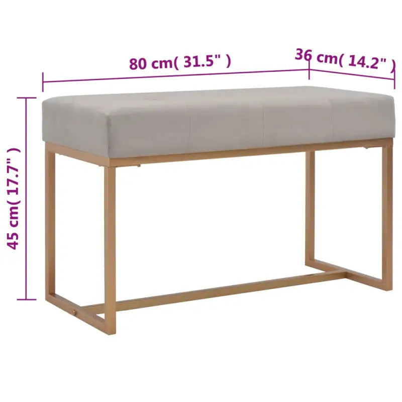 Fluwelen bankje met gepoedercoat ijzeren frame voor woonkamer en hal - Grijs / 80 cm - Opberg- & halbankjes