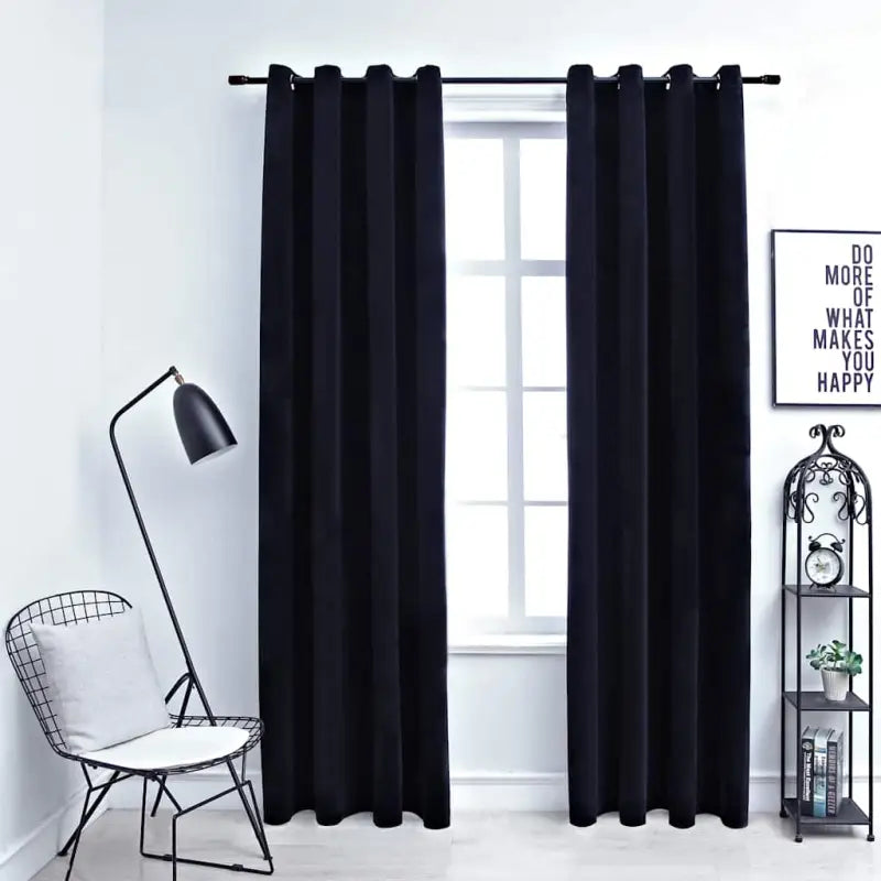 Fluwelen gordijnen met metalen ringen voor elegante privacy en warmte - Zwart / 140 x 175 cm / 2 - Gordijnen & vitrages