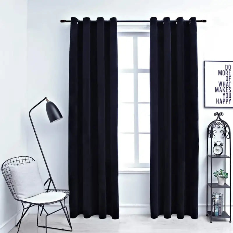 Fluwelen gordijnen met metalen ringen voor elegante privacy en warmte - Zwart / 140 x 225 cm / 2 - Gordijnen & vitrages