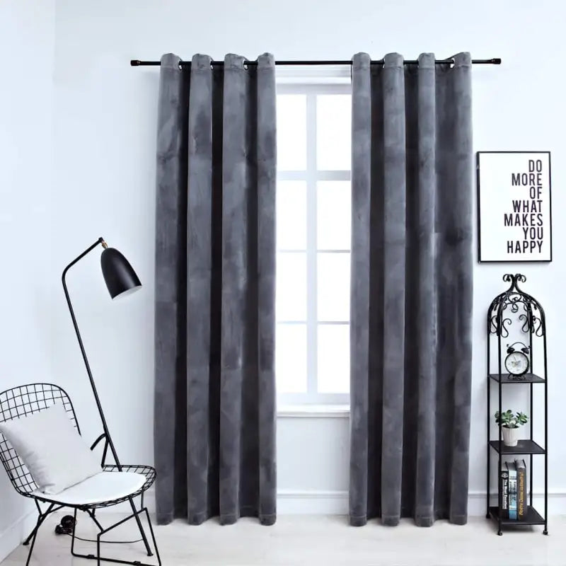 Fluwelen gordijnen met metalen ringen voor elegante privacy en warmte - Antraciet / 140 x 175 cm / 2 - Gordijnen &