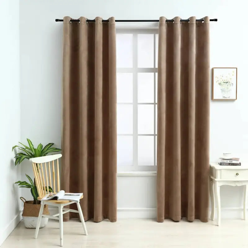 Fluwelen gordijnen met metalen ringen voor elegante privacy en warmte - Beige / 140 x 225 cm / 2 - Gordijnen & vitrages