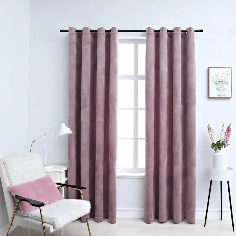 Fluwelen gordijnen met metalen ringen voor elegante privacy en warmte - Antiekroze / 140 x 245 cm / 2 - Gordijnen &