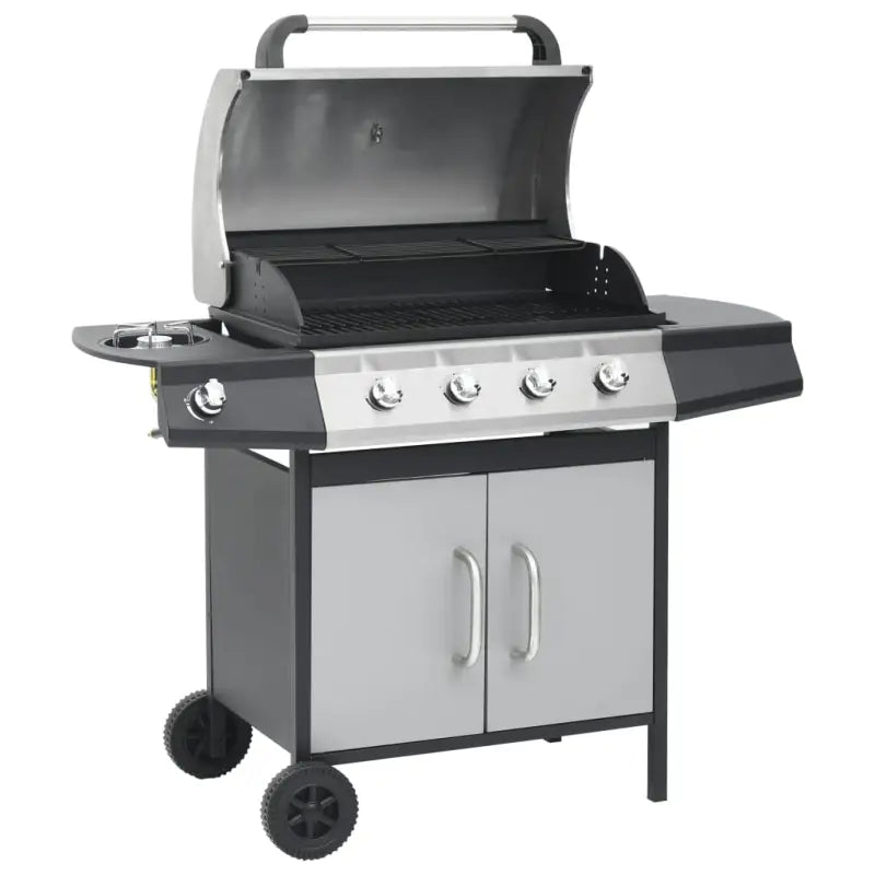 Gasbarbecue in roestvrij staal met stevige zwenkwielen voor tuinfeest - Zwart en zilver - Barbecues