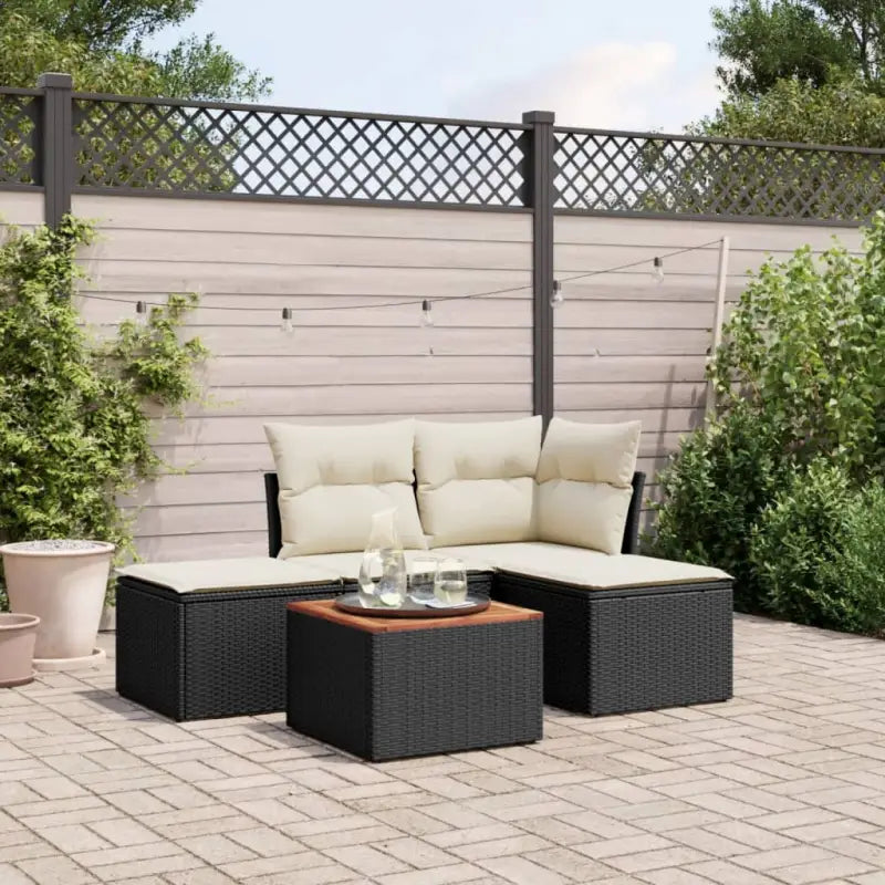 Gekuedernd stalen loungeset met beige materiaal voor buitenplezier - Zwart en crème - Tuinsets