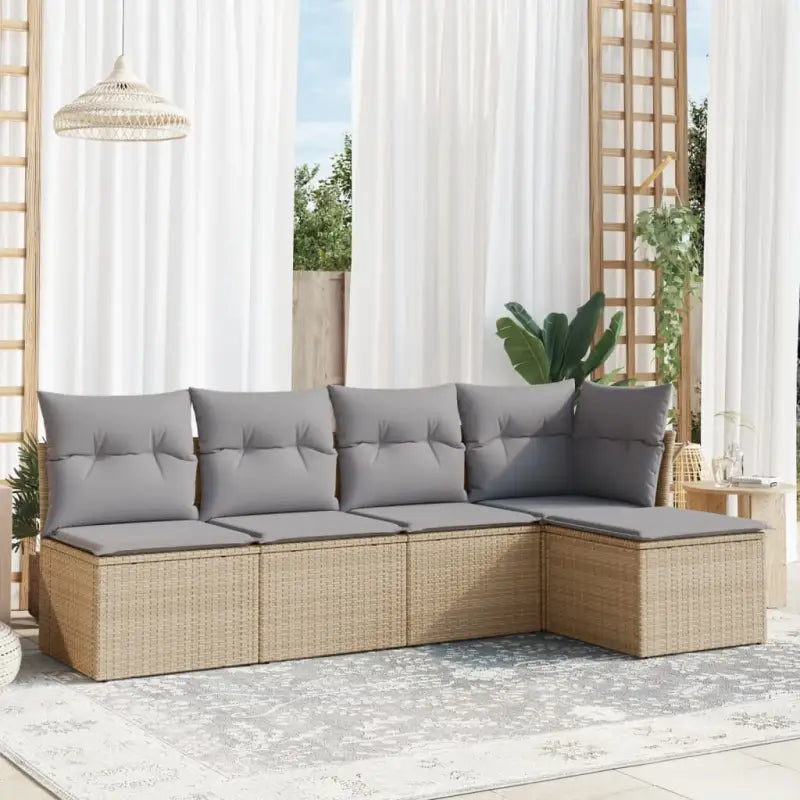 Gele loungeset van gepoedercoat staal met comfortabele beige materialen - Tuinsets