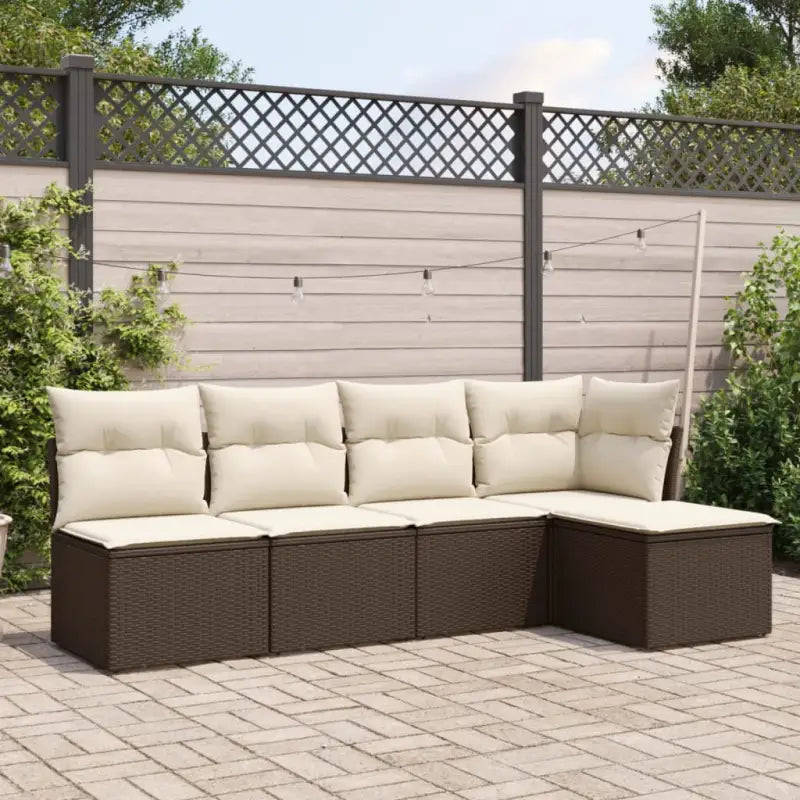 Gele loungeset van gepoedercoat staal met comfortabele beige materialen - Bruin en crème / Zonder tafel - Tuinsets