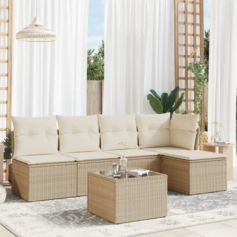 Gele loungeset van gepoedercoat staal met comfortabele beige materialen - beige en crèmekleurig / Met tafel - Tuinsets