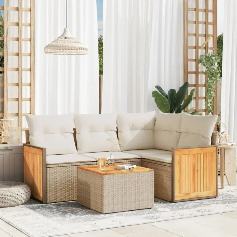 Geleun loungeset van grijs gepoedercoat staal voor tuin en terras - beige en crèmekleurig / Met tafel - Tuinsets