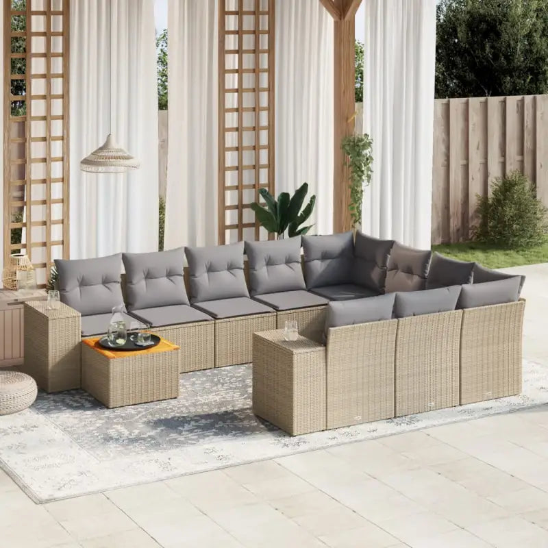 Gepersonaliseerde tuinsets met beige materiaal en gepoedercoat staal - Beige en grijs / Tafel + 6x midden + 2x hoek