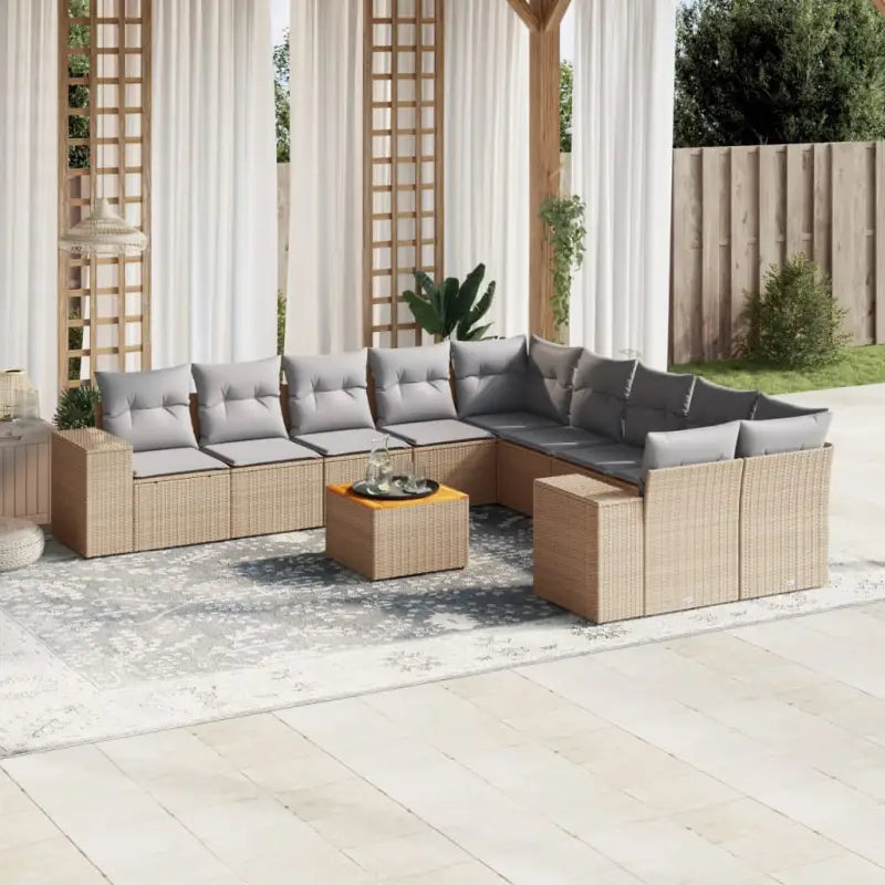 Gepersonaliseerde tuinsets met beige materiaal en gepoedercoat staal - Beige en grijs / table + 2x corner + 6x middler