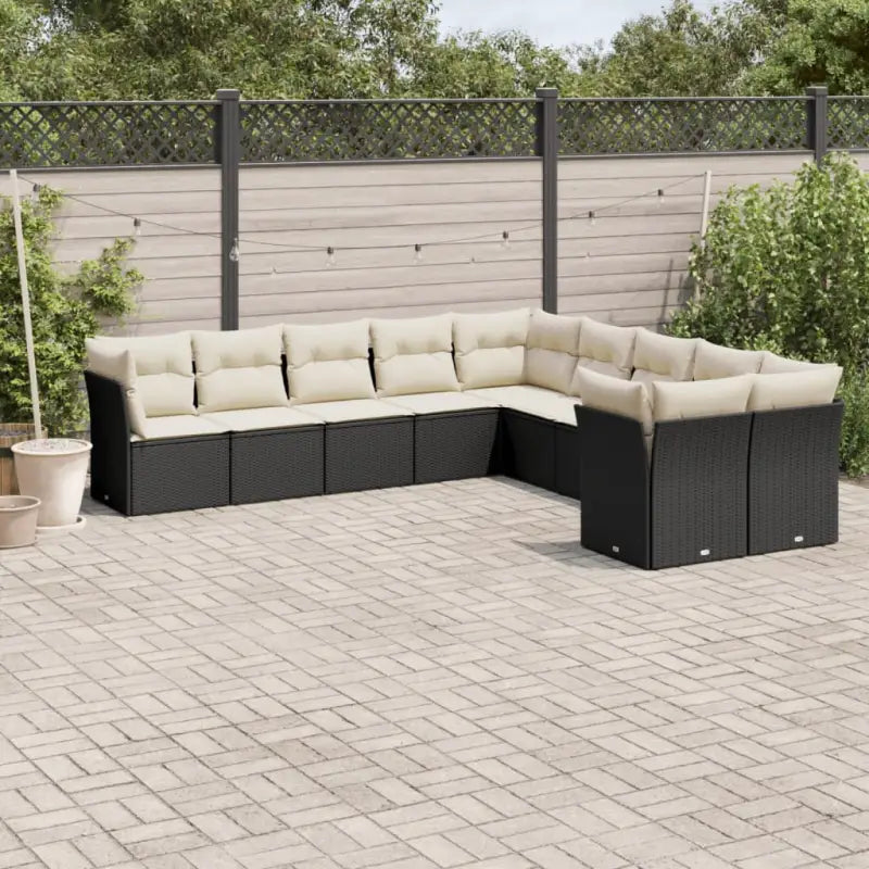 Gepoedercoat staal Lounge Set met poly rattan voor comfortabele zitervaring - Zwart en crème / Zonder tafel - Tuinsets
