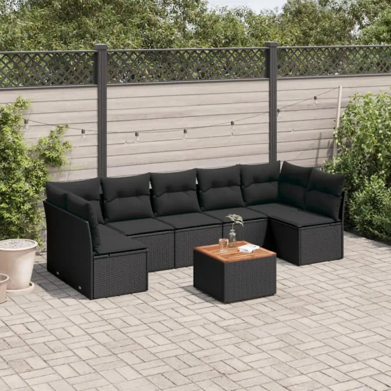 Gepoedercoat staal loungeset met poly rattan voor buitenplezier - Zwart / 2x corner + table + 5x middle - Tuinsets
