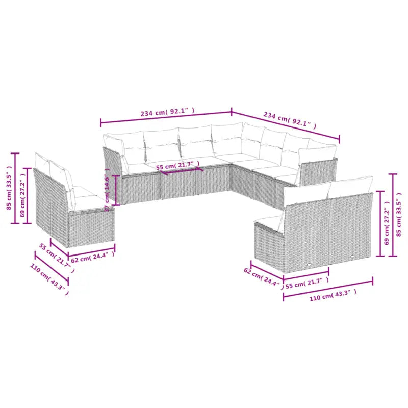 Gepoedercoat staal loungeset met poly rattan voor comfortabele zitervaring - Tuinsets