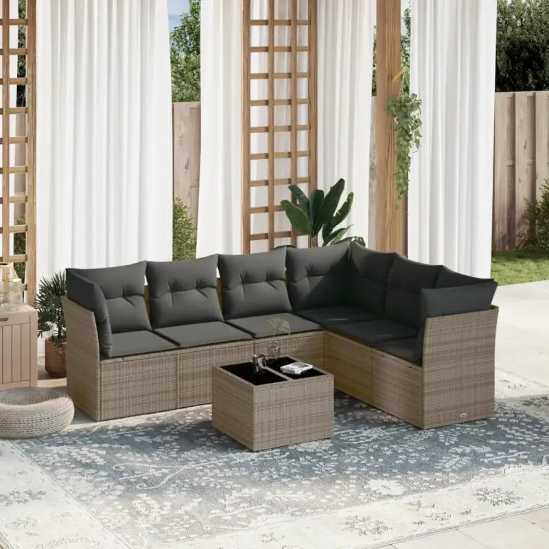 Gepoedercoat staal loungeset met poly rattan voor comfortabele zitervaring - Grijs / Met tafel - Tuinsets