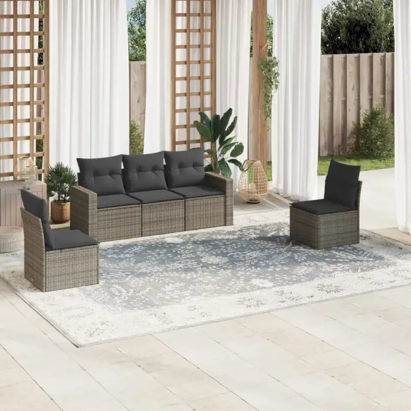 Gepoedercoat staal loungeset met poly rattan voor comfortabele zitervaring - Grijs / Zonder tafel - Tuinsets