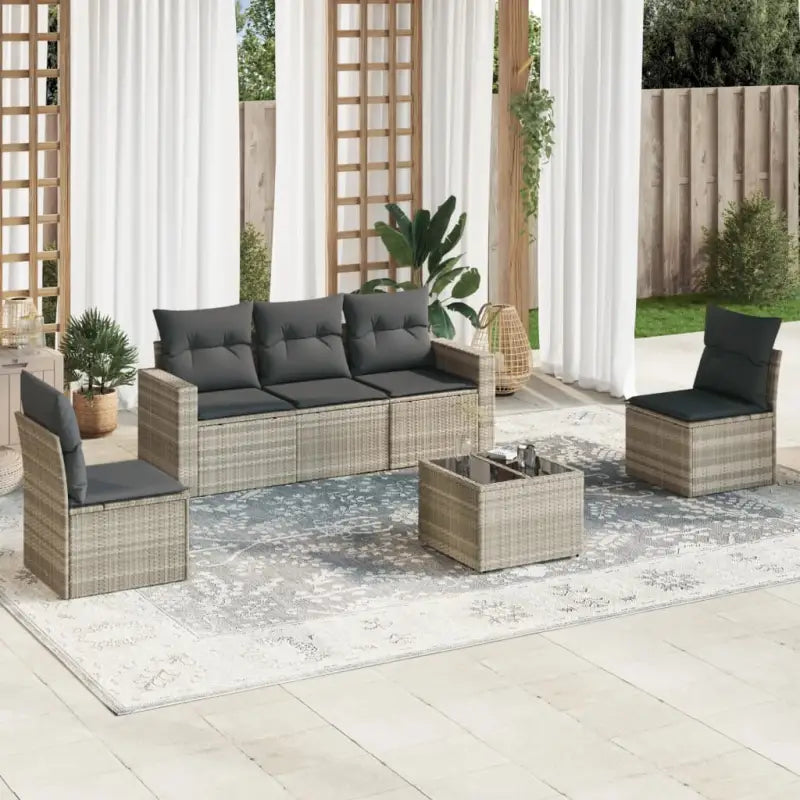 Gepoedercoat staal loungeset met poly rattan voor comfortabele zitervaring - Lichtgrijs / Met tafel - Tuinsets
