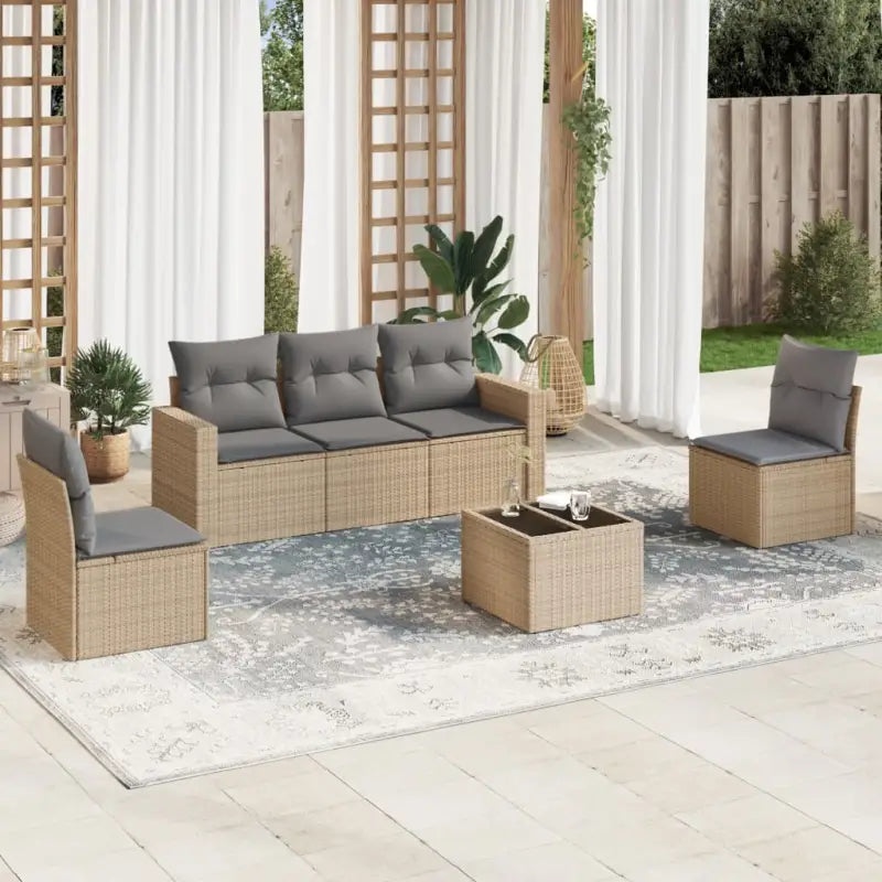 Gepoedercoat staal loungeset met poly rattan voor comfortabele zitervaring - Beige en grijs / Met tafel - Tuinsets