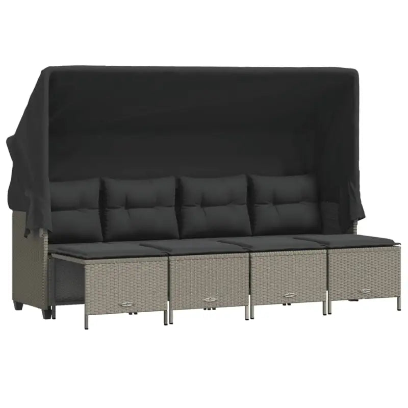 Gepoedercoat staal tuinset met poly rattan en uitschuifbare luifel - Tuinsets