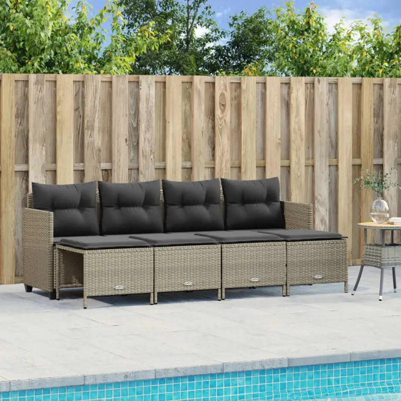 Gepoedercoat staal tuinset met poly rattan en uitschuifbare luifel - Lichtgrijs / zonder luifel - Tuinsets